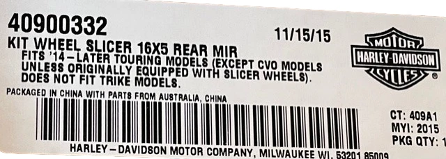 Harley-Davidson CVO 2015 kit de deslizamiento de carretera cortadora de ruedas 16x5 trasera 40900332 nuevo OEM Foto 3 de 3