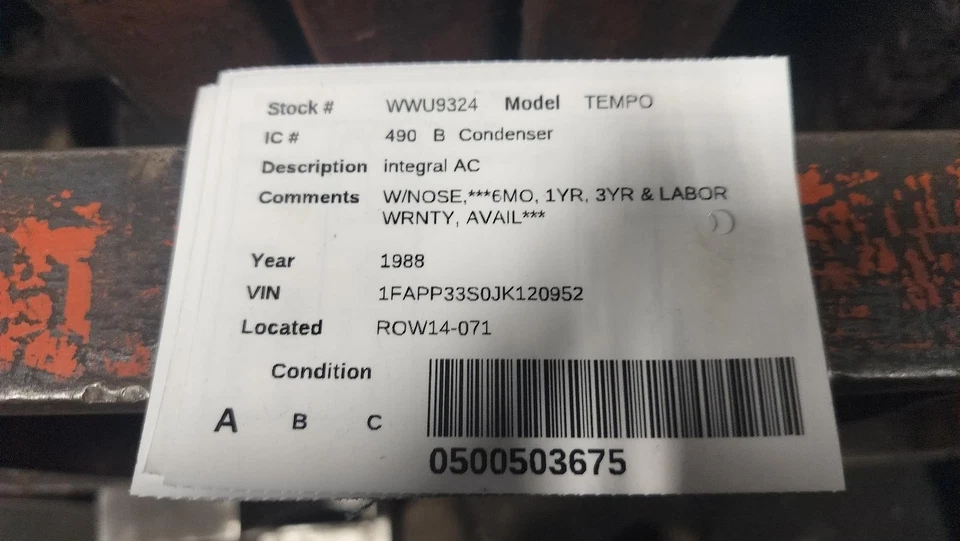 Condensador de aire acondicionado usado se adapta a: Ford Tempo 1988 integral AC grado A Foto 2 de 4