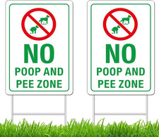 2-Pack No Dog Poop and Pee Zone Sign, Large 17" X 12" Double Sided Corrugated Pl