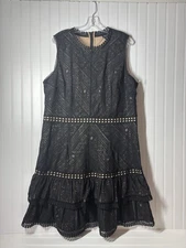 City Chic Black Nude Crochet Lace Dress US 18 Fit Flare NEW Womens Cocktail