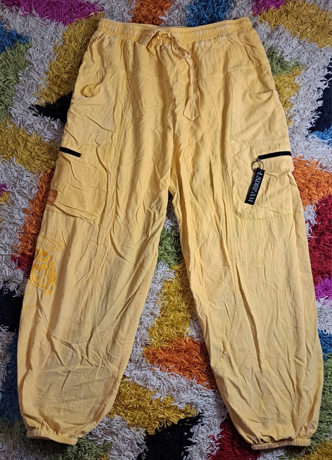 Yellow Harem Pants Good Shape W/ Embroidery + Keychain