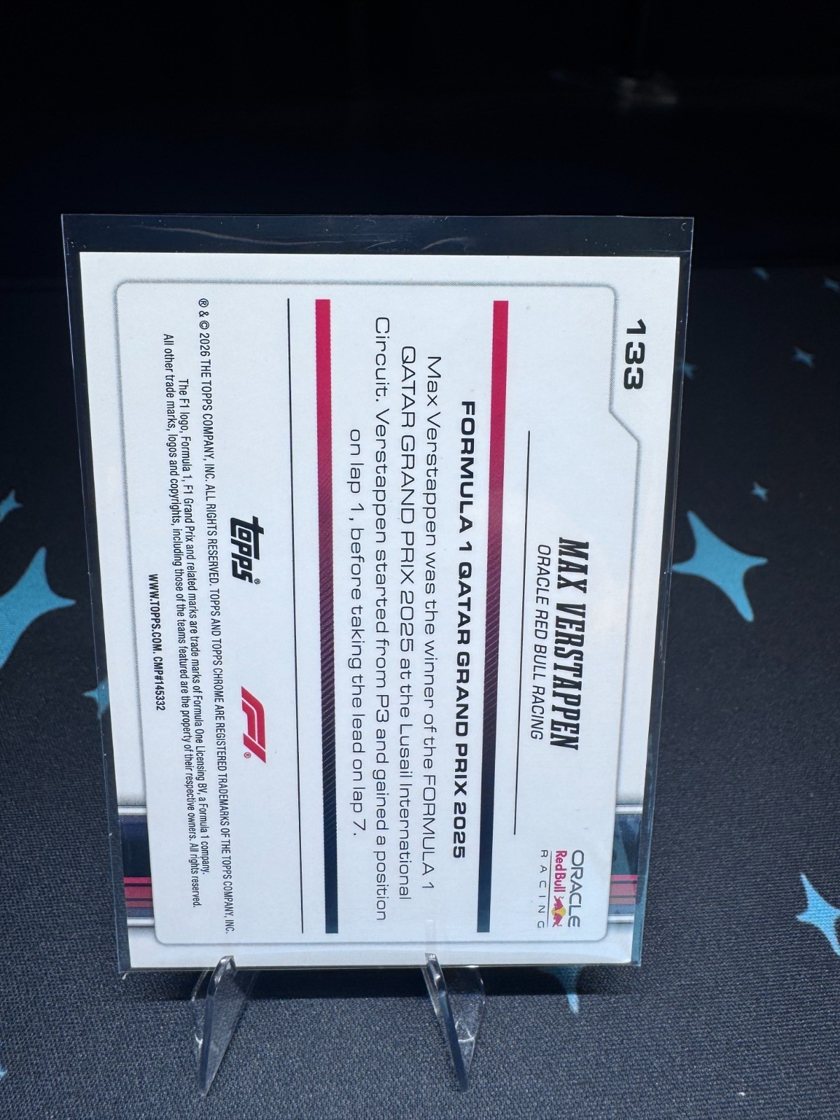 2026 Topps Chrome F1 Max Verstappen Qatar Grand Prix WinnerGold Hyper 26/50 view 2