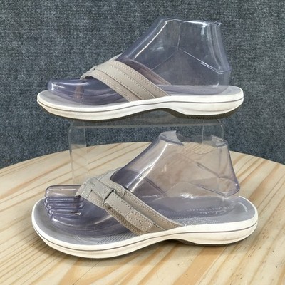 Clarks Sandals Womens 7 M Breeze Sea Casual Slip On Flip Flops Gray Faux Leather