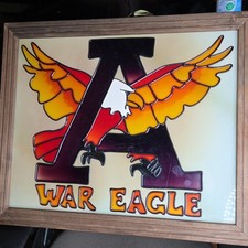 Vintage Auburn University Stained Glass War Eagle Framed Picture 