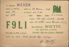 QSL radio card F9LI 1948 Calais France Raymond Boute Men Statue