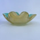 vintage murano handblown glass bowl ashtray aqua interior gold aventurine exteri