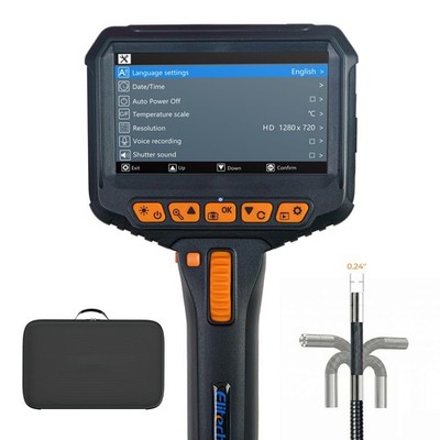 Elitech Two-Way Articulating Borescope with Light, 0.24in Slim Inspection Cam...