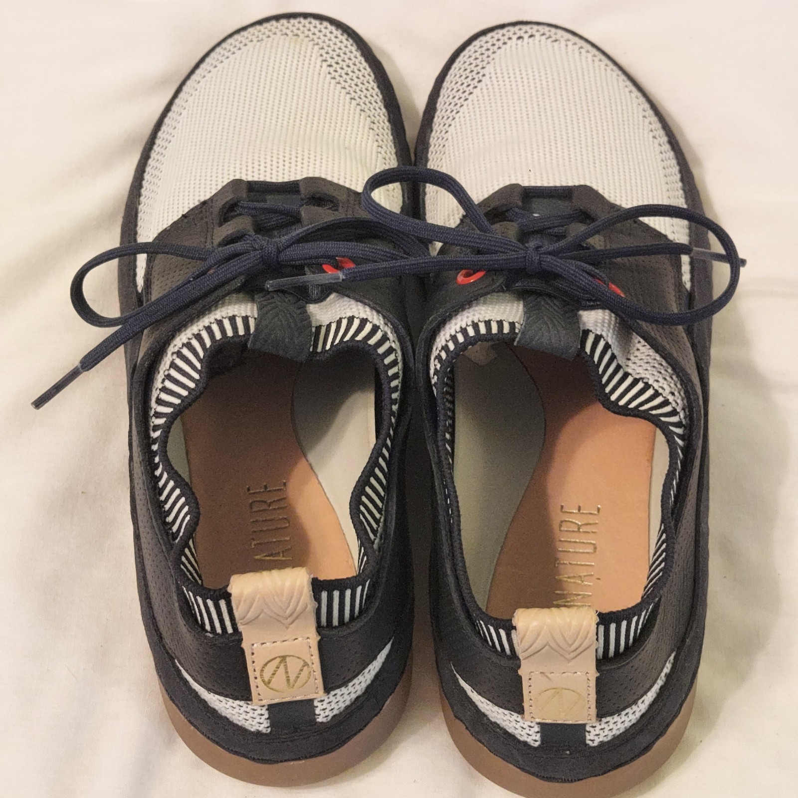 Rare Clarks Womens 7.5B Nature VI Navy & White Slip-On Or Lace-Up Leather Shoes image 7
