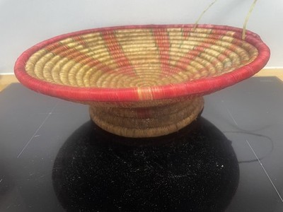 Vintage große afrikanische geflochtene Stroh Hängekorb Schale 35 cm 