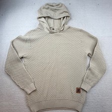 Mens Textured Knit sweater Tan Size L Cotton basket weave old money preppy