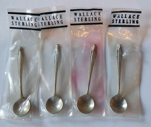 4 - Wallace Grande Baroque Sterling Silver Salt Spoons - With Mammogram - NEW