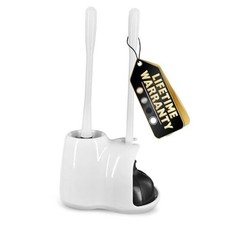 2-in-1 White Toilet Brush and Plunger Set with Holder   White Brush and Plunger