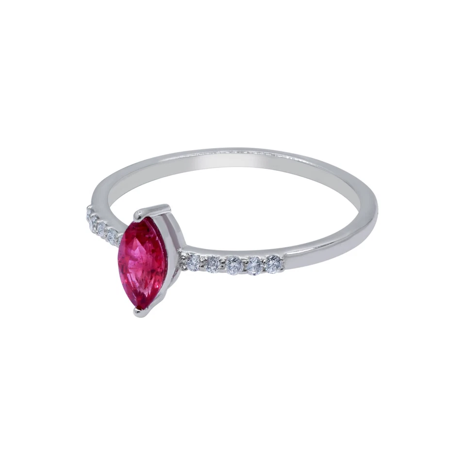 Natural Marquise Cut Solitaire Ruby & Diamond Engagement Ring Handmade Jewelry - Image 4 of 4