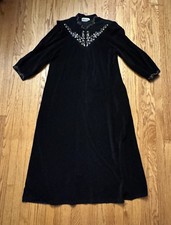 VANITY FAIR Full Length Half Zip Robe Black FLORAL Embroidered Women's Large