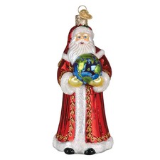 Old World Christmas WORLD PEACE SANTA 40354 Glass Ornament w/ OWC Bx