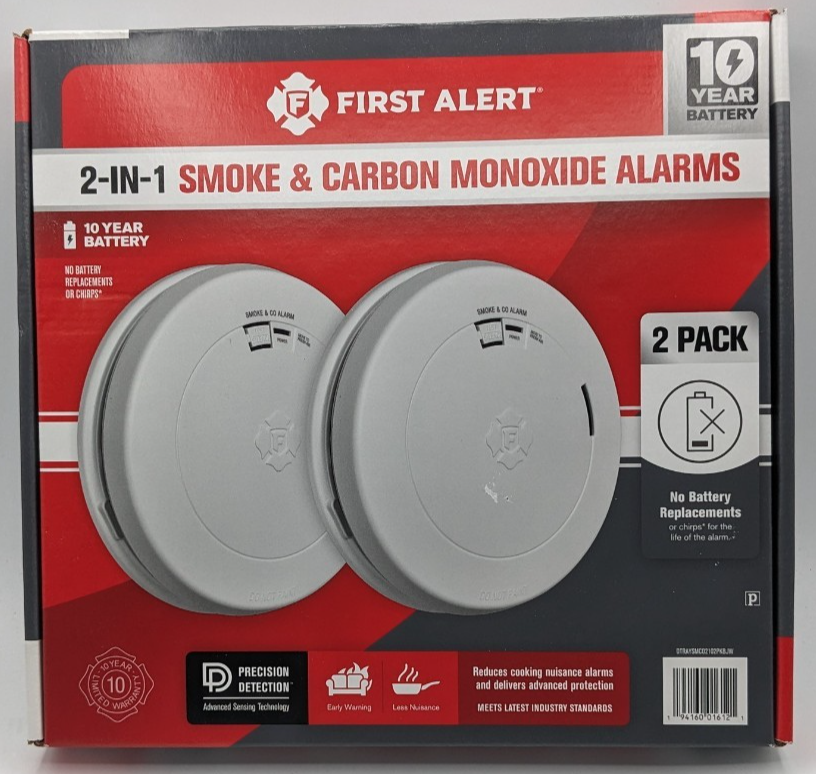 First Alert Smoke Alarm 2 Pack 2-in 1 Smoke & Carbon Monoxide NOB | eBay
