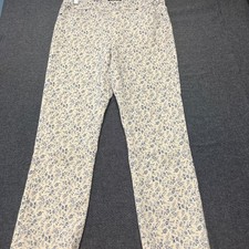 Mario Serrani Womens Pants Size M Beige Blue Floral Rayon Stretch High Rise
