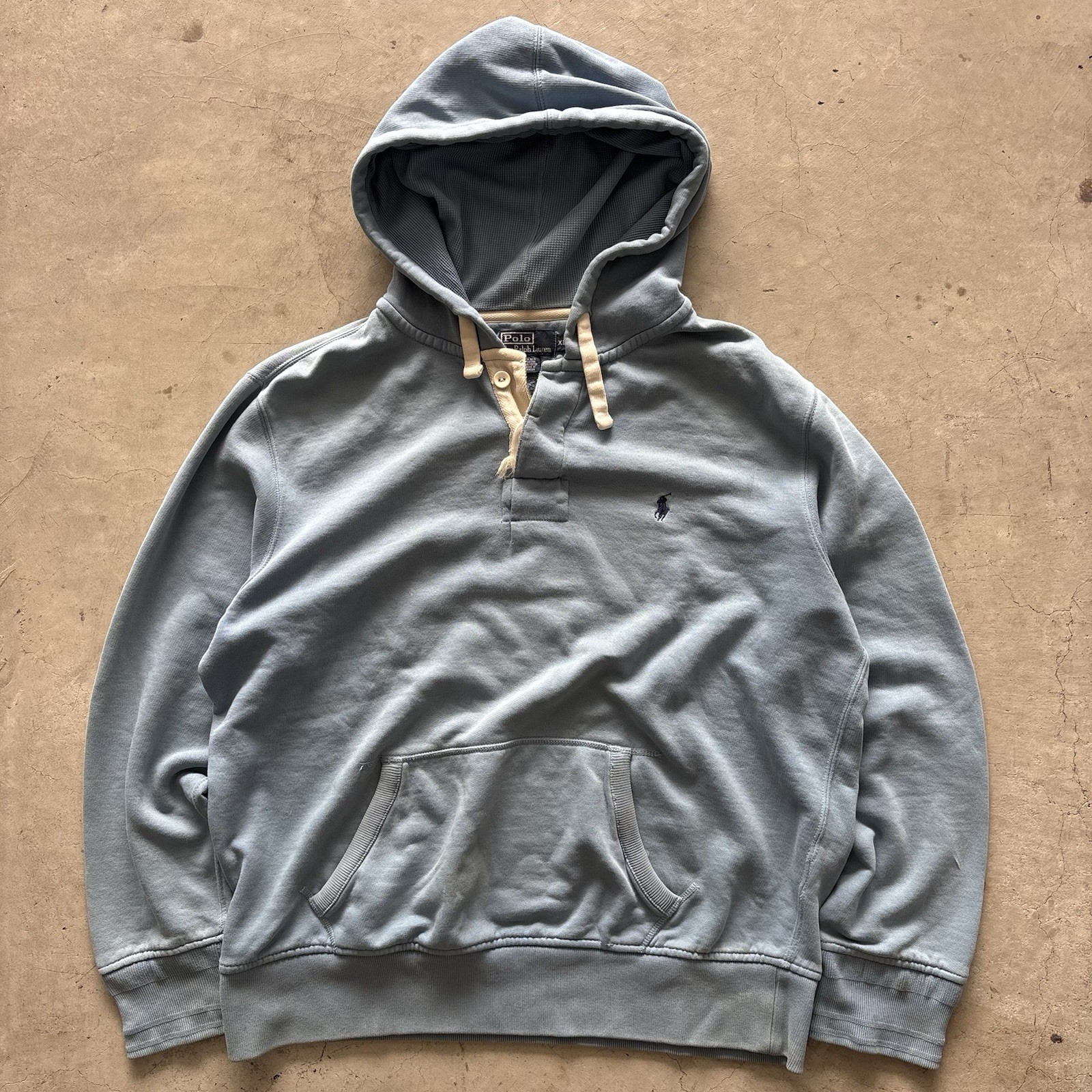 Vintage Polo Ralph Lauren Hoodie Mens XL Blue Henley Rugby
