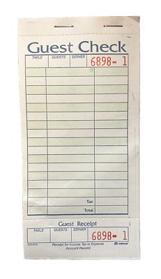Adams 1-Part Guest Check with Stub 17 books 50 checks/book SA540A Receipt new