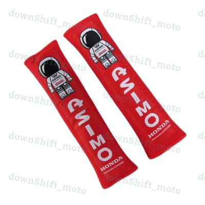 X2 Universal JDM Red Asimo Racing Logo Embroidery Seat Belt Cover Shoulder Pads