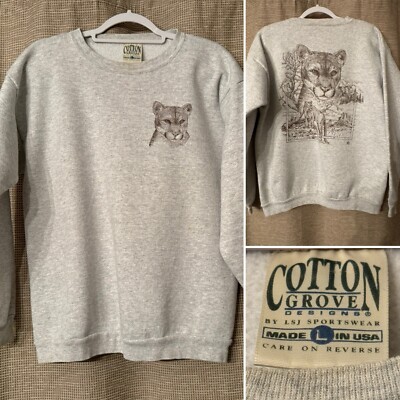RARE Mountain Lion Sweatshirt Big Graphic Cotton Grove 90s Crewneck LARGE READ