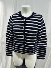 NWT GAP Blue White Stripe Gold Button Cardigan 100 Cotton Large