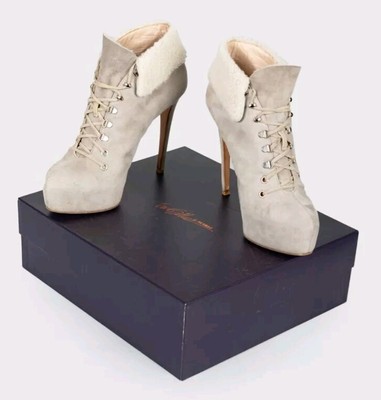 Le Silla Gray Suede Ankle Heel Boots with Fur 39EU