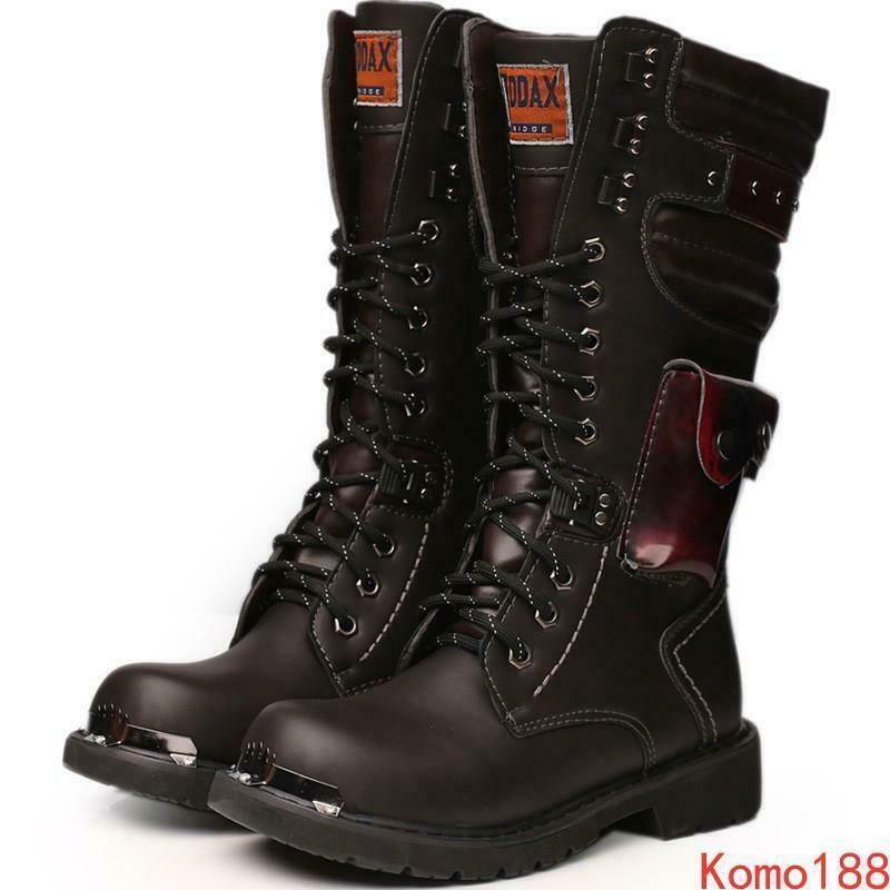 Men's Tactical Military Combat Boots - Lace-Up Motorcycle Knee Boots in Plus Sizes-image