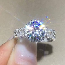 Halo Style 2.60 CT Round Cut Shiny Simulated sapphire Wedding 935 Silver Ring