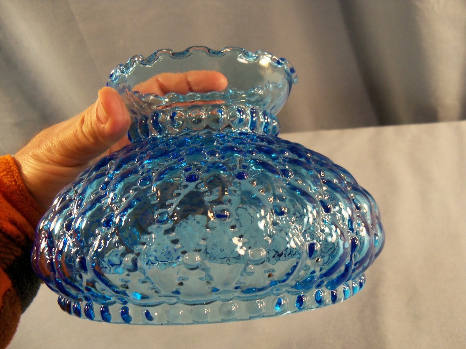 Vintage Blue Glass Rayo Diamond Quilt Lamp Shade 6" Wide Fitter