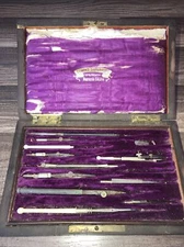 Antique US 1900's Compas Superieurs Brevetes S.G.D.G. Drafting Drawing Set Box