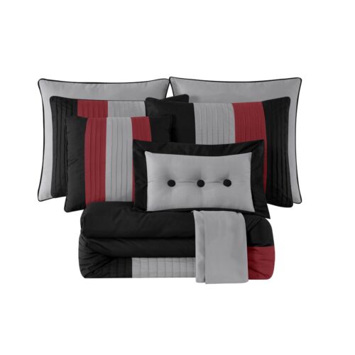 Chezmoi Collection 8-Piece Comforter Set Luxury Pleated Stripe Bedding Set - Picture 21 of 34
