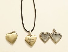 HEART SHAPE "I LOVE YOU" ENGRAVED LOCKET BRASS,ANTIQUE GOLD,BLACK SUEDE NECKLACE