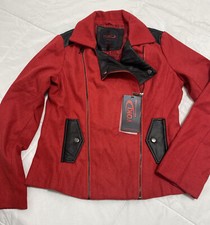 Yoki $83 Faux Leather Wool-blend Moto Jacket Size Medium Red Black New With Tag