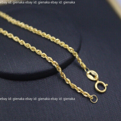 Real 18K Yellow Gold Necklace Women's Twist Rope Chain Link 18inch