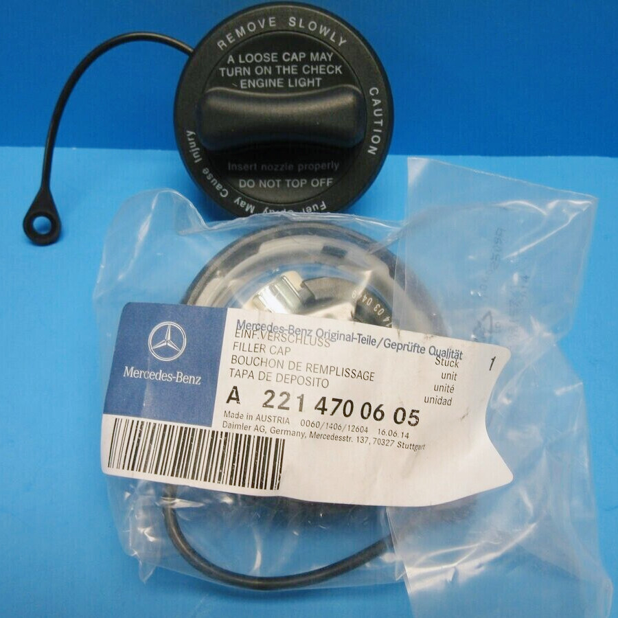 New OEM # 2214700605 Mercedes Benz Fuel Gas Tank Filler Cap with Strap
