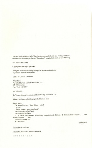 Die Söhne des Himmels von Kage Baker (2007, HC/DJ, 1. Auflage) - Bild 2 von 3