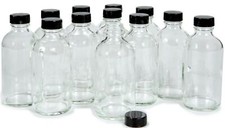 , 12, Clear, 4 oz Glass Bottles, with Lids