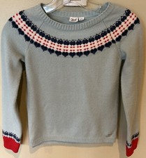 Deux Par Deux Girls' Sweater Size 10 Blue With Fair Isle Pattern Holiday Soft