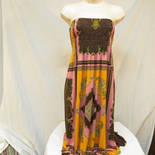 NWT Cowgirl Justice Cancun Dress Strapless Maxi Brown Pink and Orange Size L