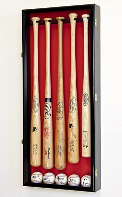 Grintus Vitrine murale pour batte de baseball avec cadre en bois, support vertical ou horizontal avec protection UV, porte en acrylique verrouillable, noir 1 pièce