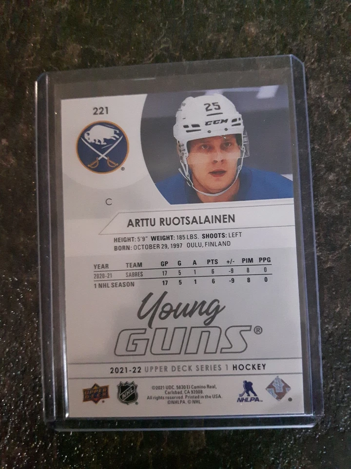 2021-22 Upper Deck Series 1 Young Guns Arttu Ruotsalainen RC Card# 221 - Image 2 of 2
