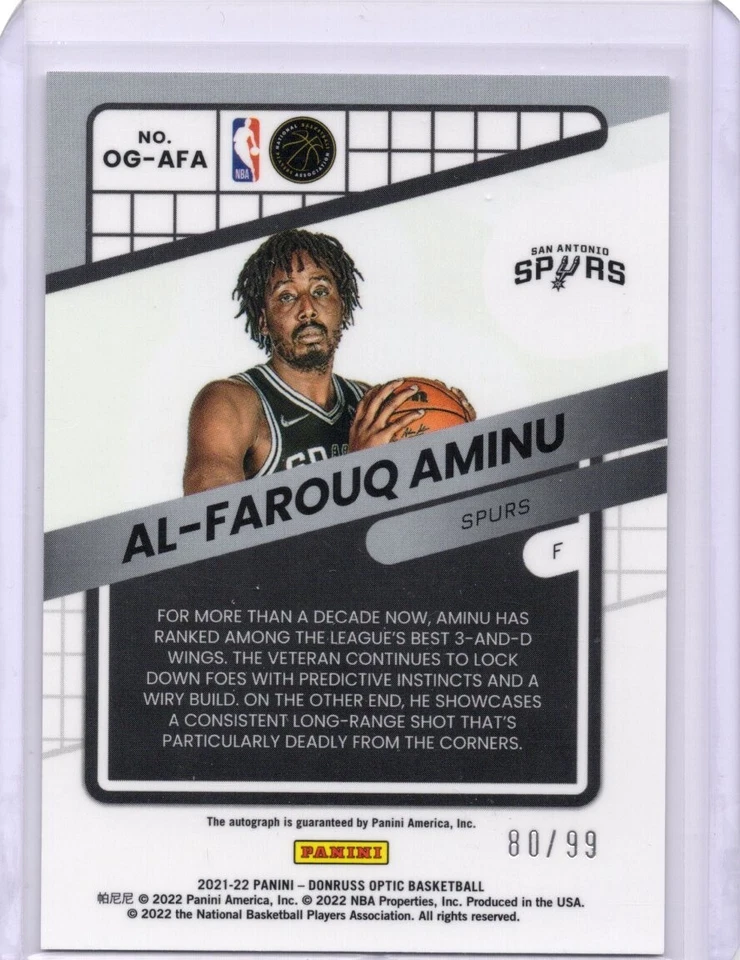 Al-Farouq Aminu Auto /99 Optigraphs 2021-22 Donruss Optic Autograph OG-AFA Spurs - Image 2 of 2