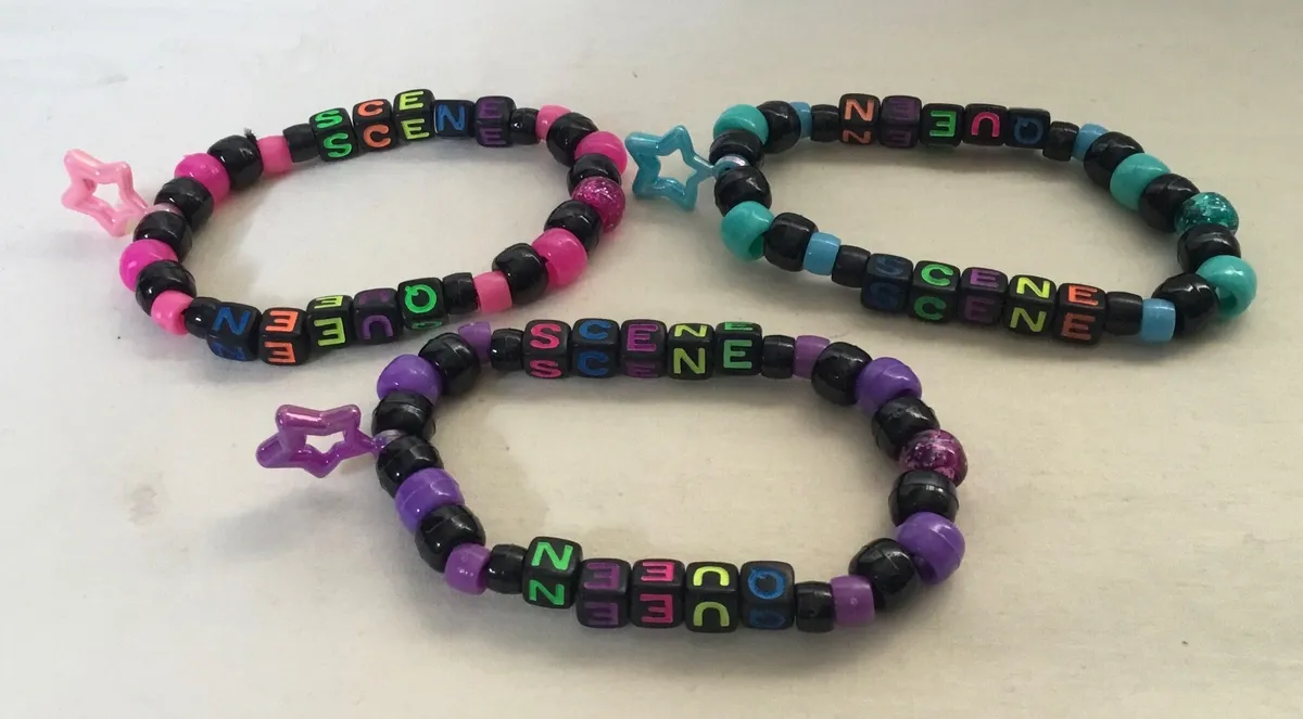 Scene Queen kandi bead star charm bracelets black & bright set 3 rave  culture