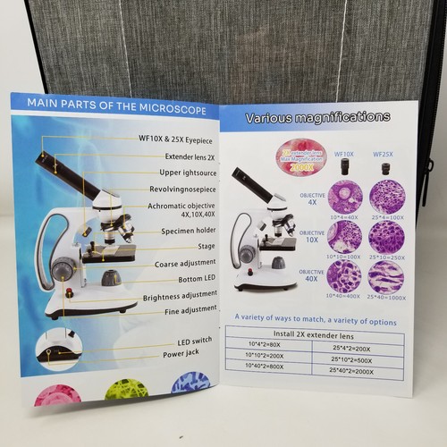 40X-2000X Biological LED Microscope Monocular Homeschool Student Kit - Picture 18 of 21