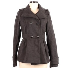 Hydraulic M Grey Faux Wool Double Breasted Lined Banded Waist & Wrists Pea Coat