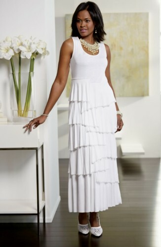 Alecia Beaded Pearl Trim Tiered Dress 