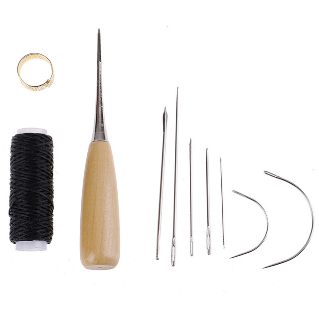1Set Leather Sewing Needles Stitching Awl Needle Thread Thimble Shoe