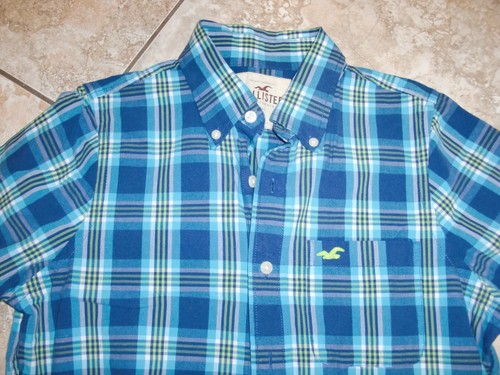 Men's~HOLLISTER~PLAID~100%Cotton~LOGO~Long Sleeves Button Down Shirt Size M~MINT - Picture 2 of 6