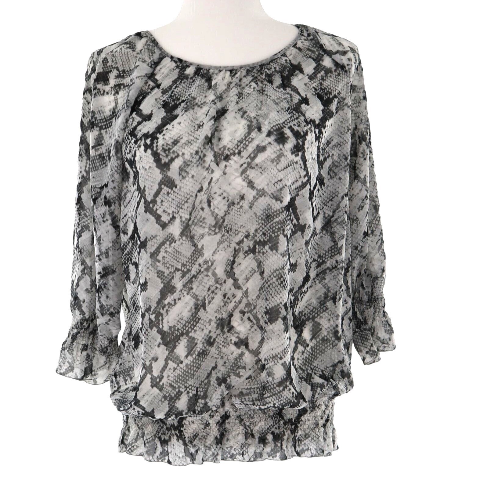 Chico's Animal Print Top Womens S Black Modern Classic Timeless Boho Work Brunch